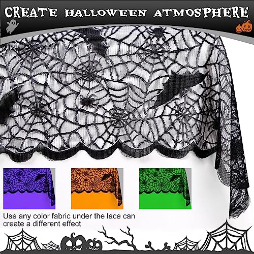 OurWarm Halloween Tablecloth Black 60 x 84 Inch Spooky Lace Decor