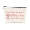 BARPERY God Says You are Preppy Stuff Pink Coquette Bow Makeup Bag, Coquette Accessories,Christian Gifts for Women, Cute Bag, Trendy Makeup Bag, Preppy Christmas Stuff,Cute Makeup Pouch