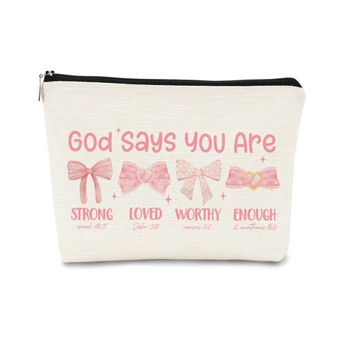 BARPERY God Says You are Preppy Stuff Pink Coquette Bow Makeup Bag, Coquette Accessories,Christian Gifts for Women, Cute Bag, Trendy Makeup Bag, Preppy Christmas Stuff,Cute Makeup Pouch