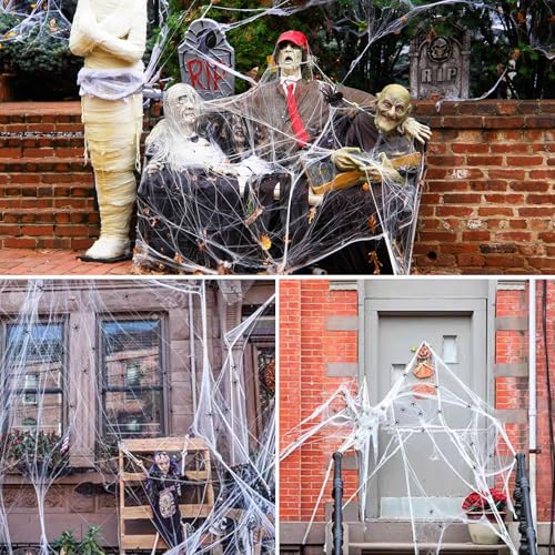 MSQ Spider Web Halloween Decorations - Style6, 600 Sq Ft Stretch Cobwebs with 20 Fake Spiders