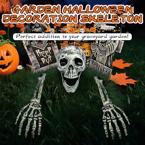 Outdoor Skeleton Decorations Set with Skull & Adjustable Arms for Halloween Yard Scare