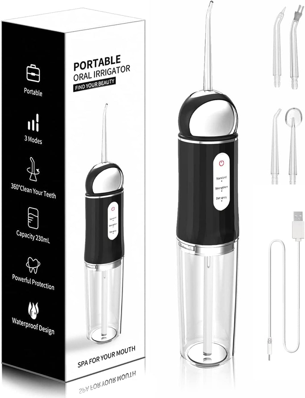 Water-Flosser-Cordless-Teeth-Cleaner MAKJUNS Water Dental Flosser with 3 Modes 4 Jets Rechargeable Dental Oral Irrigator for Home Travel (Premium Black)
