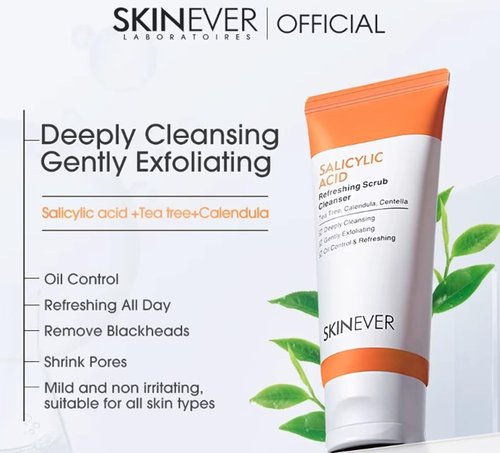 SKINEVER Salicylic Acid Face Exfoliating Scrub - Deep Cleanse & Smooth Skin Texture, 75 ML
