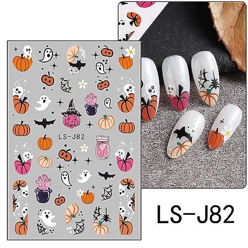 Halloween Nail Stickers Ghost Pumpkin Bat Web Cat Design Self-Adhesive 8 Sheets - Variation 1030-36