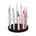 LIXIMMAZN 12 Holes Acrylic Rotatable Tweezers Holder, Eyelash Makeup Grafting Tweezer Display Stand Extensions Organizer Training Rack Beauty Tools (Black)