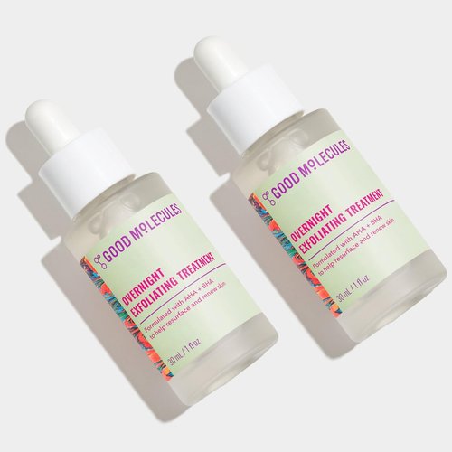 Good Molecules Overnight Exfoliating Treatment Pack 2 – 1 fl oz / 30 ml Each | Lightweight Face Exfoliator with AHA & BHA, Glycolic & Salicylic Acid