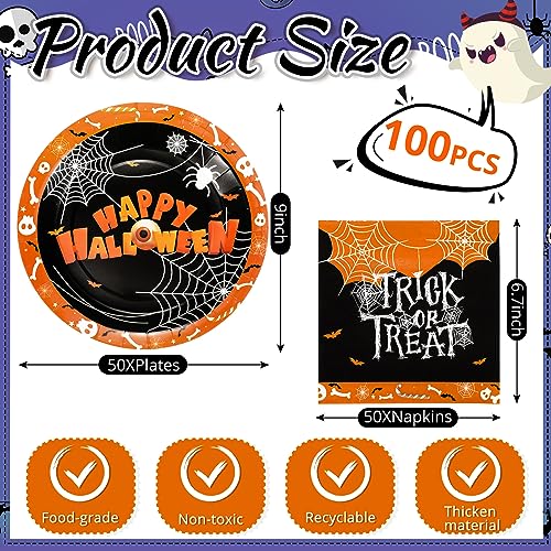 Halloween Paper Plates and Napkins Set - Spider Web Design, Serves 50