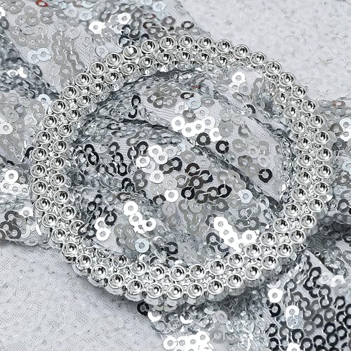 50 Pack Silver Sequin Chair Sashes with Buckles - Elegant Party Wedding Decor