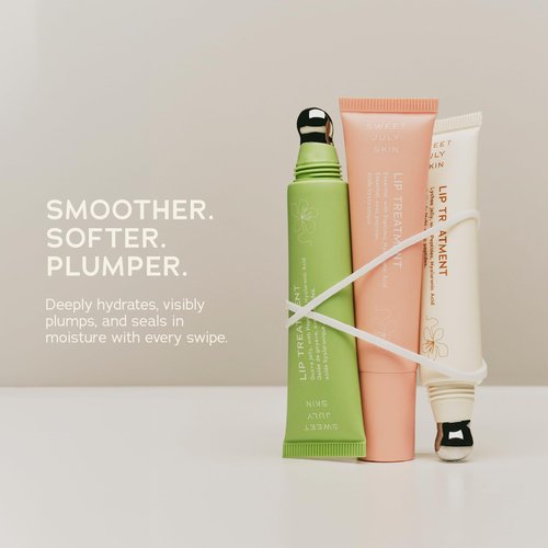 SWEET JULY SKIN Lip Treatment - Hydrating & Plumping Lip Balm with a Lip Peptide and Antioxidant Fruit Oils, Smooths & Softens, Vegan, Clean, 0.5 oz (Essential)