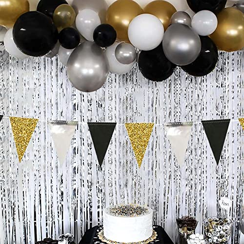 Black Gold Silver Party Banner Set - Glitter Triangle Garland for Celebrations