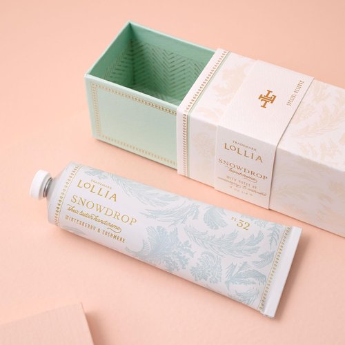 LOLLIA Snowdrop Handcreme, 4 oz, 113 g, Winterberry & Cashmere Fragrance, Luxury Shea Butter & Cocoa Butter Hand Moisturizer, Scented Hand Cream, Lotion for Women