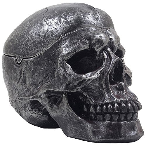 Gothic Human Skull Ashtray with Cover - Halloween Decor & Collectible Figurine