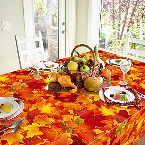 Autumn Maple Leaf Plastic Tablecloths 4 Pack - Fall Harvest Party Decor, 54x108 inches - Variation of 4