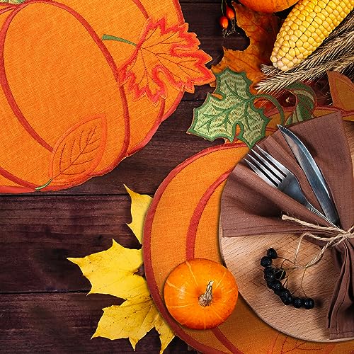 Pumpkin Fall Placemats Set of 6 - Autumn Orange Table Decor for Thanksgiving
