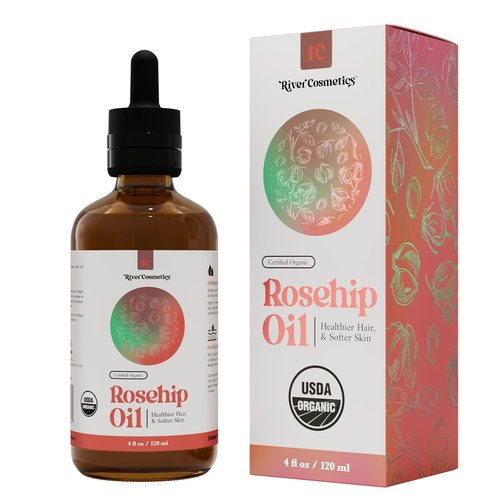 River Cosmetics Organic Rosehip Oil, Cold Pressed Rosehip Oil for Face, Skin Care, Gua Sha, and Hair Care, USDA Certified Organic 100% Pure, Hexane Free, 4 Fl Oz.