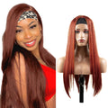 YiweYowe 22 Inch #33 Reddish Brown Headband Wig Human Hair 150% Density Grade 8A Unprocessed Brazilian Virgin Hairs Machine Made Auburn Brown Straight Headband Wig Human Hair None Lace Front Wig