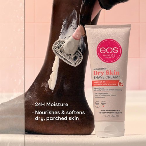 eos Shea Better Dry Skin Shaving Cream, Shave Cream for Women, Skin Care and Lotion with Coconut Oil, 24-Hour Hydration, 7 fl oz, Packaging May Vary
