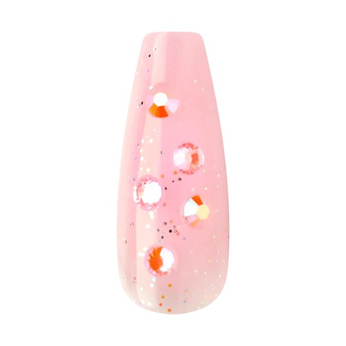 KISS Majestic Press On Nails, Nail glue included, 'Lovely Bubbly', Pink, Long Size, Coffin Shape, Includes 30 Nails, 2g glue, 2 Prep Pads, 2 of 24 Adhesive tabs, 2 manicure sticks, Mini file