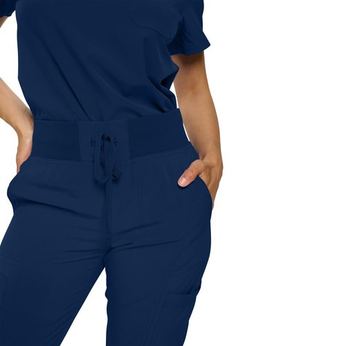 Monarch Uniforms Womens Jogger Scrubs Ribbed Jogger Scrub Pants for Women-Petite-(Navy Blue)-S