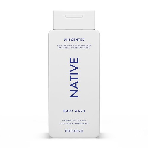 Native Body Wash - Naturally Derived Ingredients for Men & Women | Sulfate, Paraben & Dye Free | Unscented 18 oz