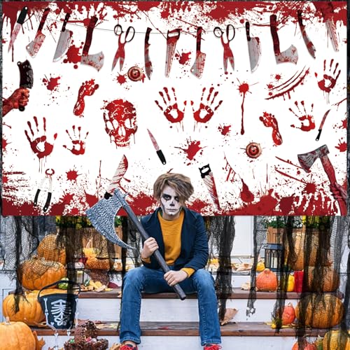 Halloween Bloody Banner Decorations - Horror Scene Backdrop for Party