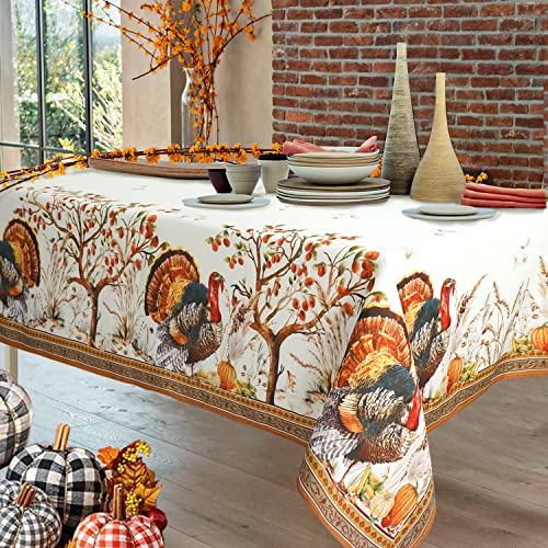 Turkey & Pumpkin Harvest Fall Thanksgiving Tablecloth - 120x60 Inches, Waterproof, Rectangular - Virtumob