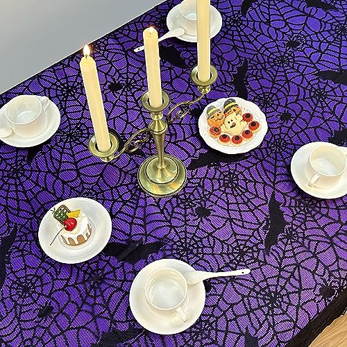 OurWarm 2-Piece Halloween Tablecloth Set - 60 x 84 Inches, Black & Purple