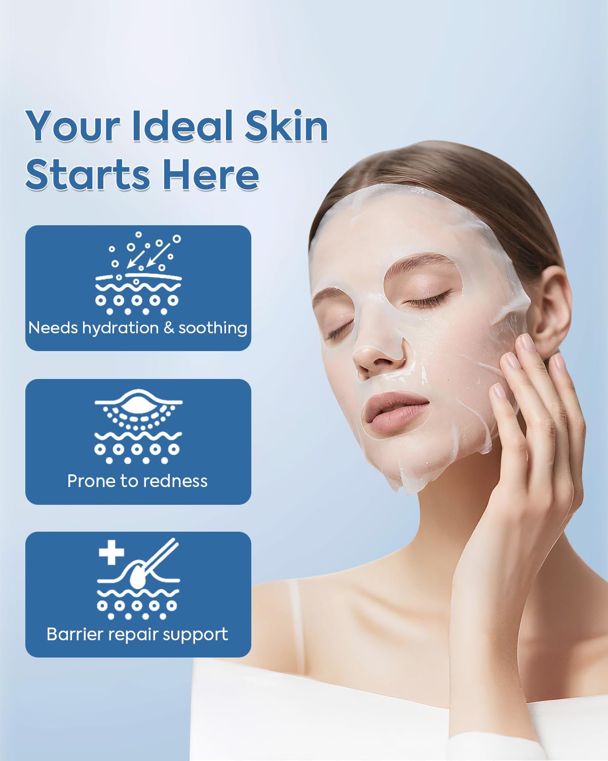 可复美 KOMFYMED Recombinant Collagen Sheet Mask – Hydrating & Soothing Facial Mask with Patented Ultra-Fit Sheet for Sensitive Skin, Face Mask for Improve Skin Comfort & Elasticity (5 Sheets, 25 g Each)
