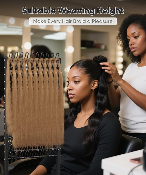 Tigerden 150 Pegs Braiding Hair Rack, Adjustable Hair Separator Stand with Wheels, Hair Extension Holder for Hair Stylists, Braiders, Home, Salon, Beauty School, Black
