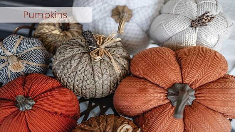 Large Fabric Pumpkin Decor - Terracotta Orange for Fall Halloween Thanksgiving - Tabletop Mantel Shelf Decoration