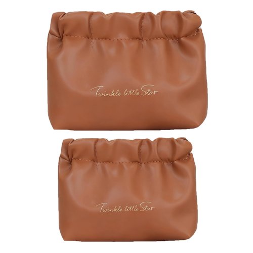 Duleylv 2 PCS Small Makeup Bag for Purse Waterproof Cosmetic Pouch Mini Cosmetic Bags Portable Makeup Bag Set for Women Coin Purse Organizer for Lipstick Jewelry Brown