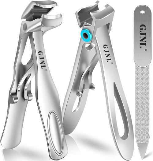 Toenail Clippers for Thick Nails for Seniors, 3-Pack Ergonomic Heavy Duty Angled Head German Nail Clippers for Men with Catcher, Premium Steel Wide Opening Fingernail Clippers for Men & Women