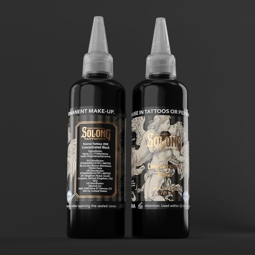 Tattoo Ink,Solong S Series 6.7oz(200ml) Professional Black Tattoo Ink for Various Tattoo-Concentrated Black Tattoo Supplies,TI303S-200-030