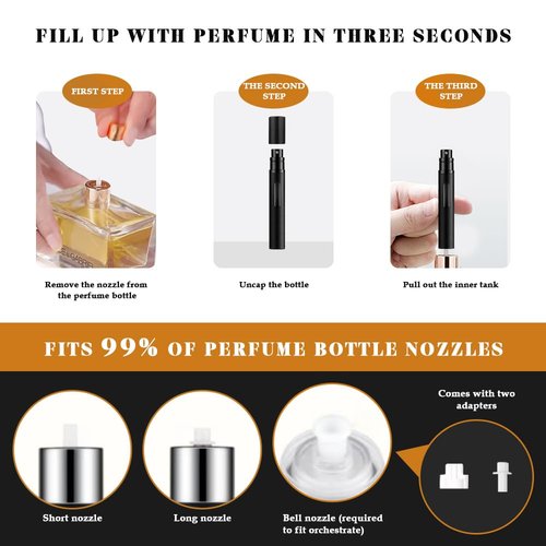 DIOHIO 10ml Perfume Atomizer Travel Refillable, 3PCS Perfume Travel Refillable Bottle,Bottom-Filling Fragrances Perfumes Bottle,Mini Cologne Dispenser,Portable Sprayer（Black-Grey-Silver）
