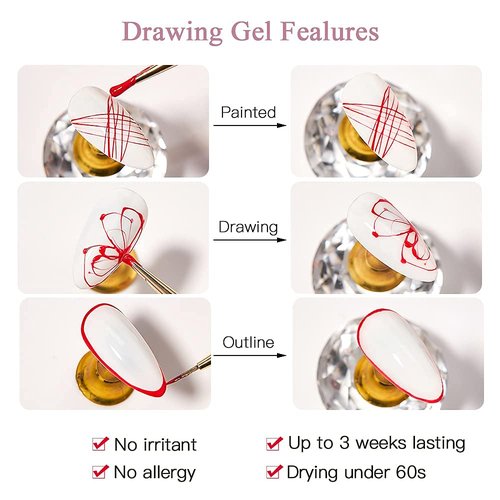 MEET ACROSS 12 Colors Spider Gel for Nail Art With Liner Brush, Soak off UV LED Elastic Drawing Gel, Nail Art Design Paint