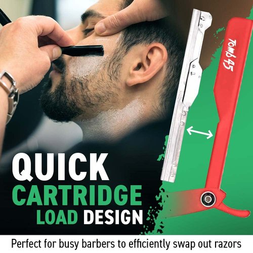 Tomb 45 Triple Cartridge Razor Holder | Disposable Razor Safety Handle For Barbers | 100% Metal Grip & 3 Adjustable Blade Exposure Options For Shaving (Black)