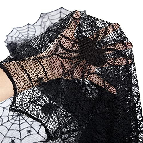 72" x 54" Black Lace Halloween Tablecloth with Spider Web Design - Rectangular