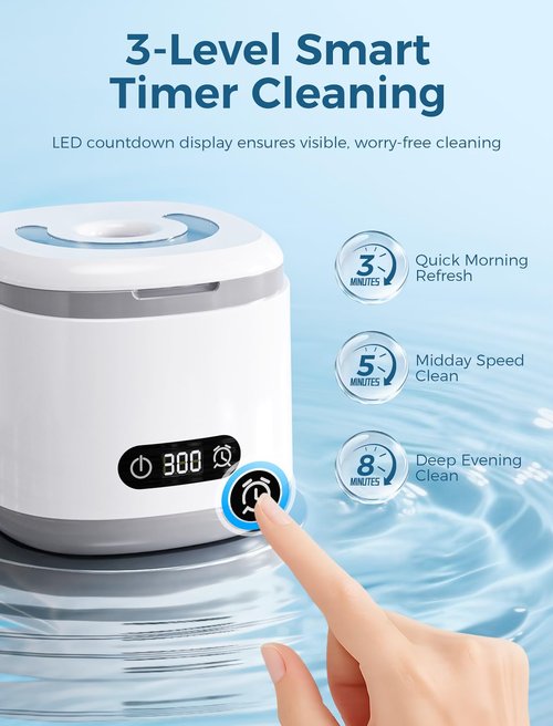 Estefanlo Ultrasonic Retainer Cleaner, 45kHz Retainer Cleaner Machine with LED Digital Auto Timer, 200ML Ultrasonic Cleaner wiht 3 Retainer Cleaner Modes for Denture, Aligner, Mouth Guard,Night Guard