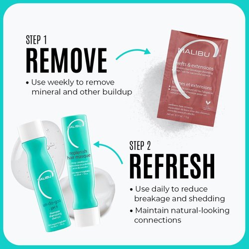 Malibu C Wefts and Extensions - Wellness Hair Care for Extensions - Reduces Breakage & Shedding