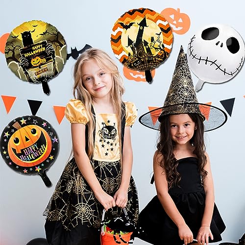12 Pack Halloween Foil Balloons - 18 Inch Skeleton Pumpkin Party Decor