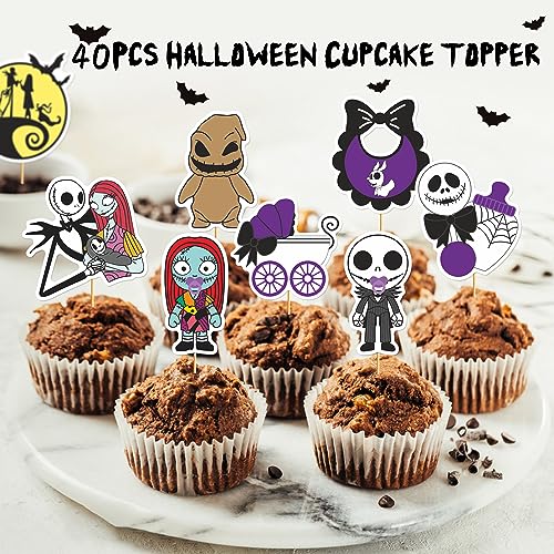 Night Before Christmas Cupcake Toppers - Black 40PCS Halloween Cake Decorations