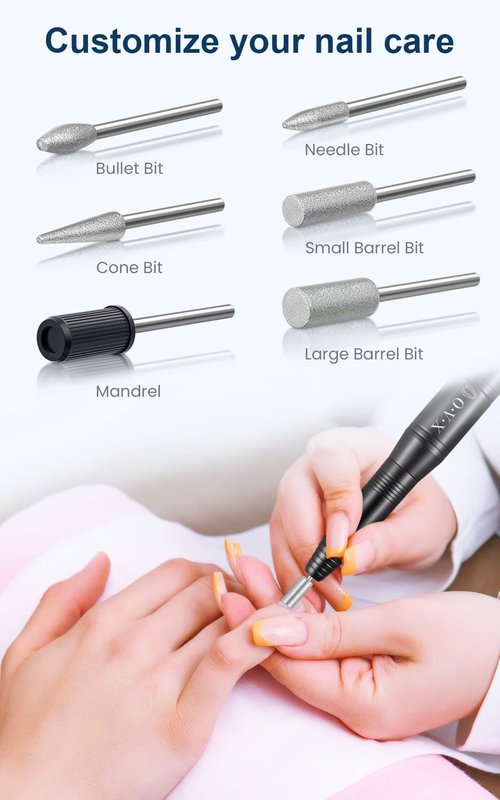 Professional 20000 RPM USB Nail Drill Efile Kit for Acrylic Nails - Manicure & Pedicure Polishing with 6 PCS Nail Drill Bits, Sanding Bands and Brush, Black