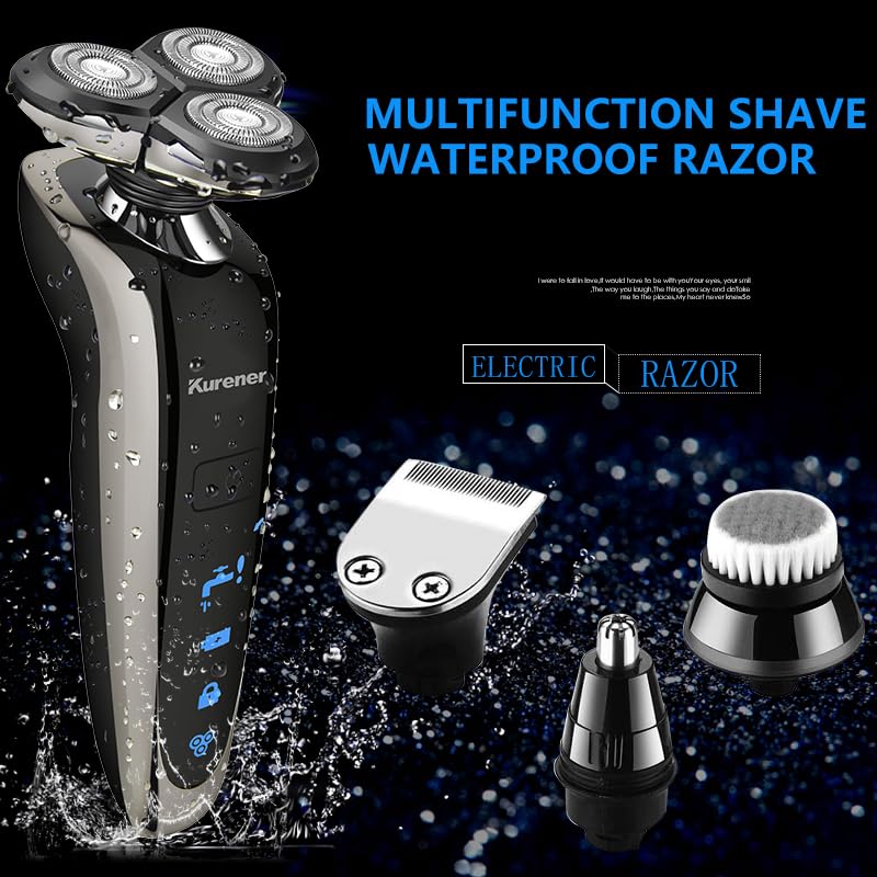 Kurener Electric Razor for Men 1250 Series Waterproof Shaver with Multi-Function Heads