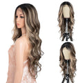 Style Icon Highlight Blonde Long Wavy Wig for Women Middle Part Curly Wavy Wig Natural Looking Synthetic Heat Resistant Fiber Wig for Daily Party Use (28 Inches, NTPDHL1B/8/26R)