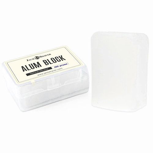 Jack Shaver® Natural Alum Block in Plastic Case (107 g./3.7 oz.) Aftershave Blood Stopper Antiseptic Astringent Soothing Solution for Shaving Razor Burn Relief