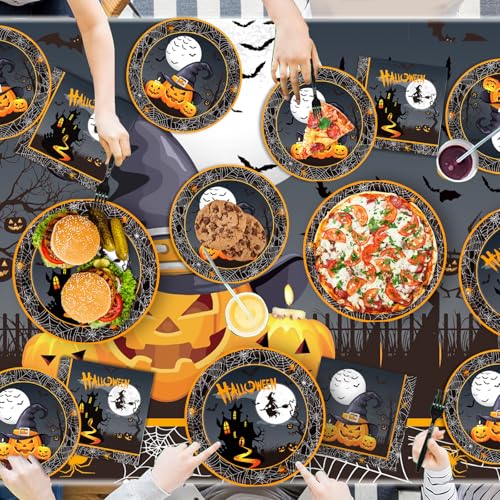 120-Piece Halloween Disposable Party Plates Napkins Cups Cutlery Set for Spooky Celebrations