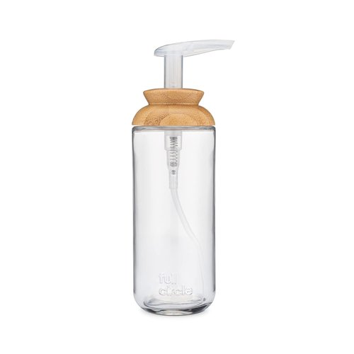 Full Circle Soap Opera - Recycled Glass Gel Soap & Lotion Dispenser with Bamboo Lid | 12-Ounce, Clear