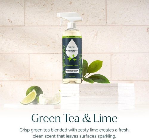 Puracy All-Purpose Cleaner Spray - Plant-Powered Multi-Surface Solution | Green Tea & Lime, 16 fl oz