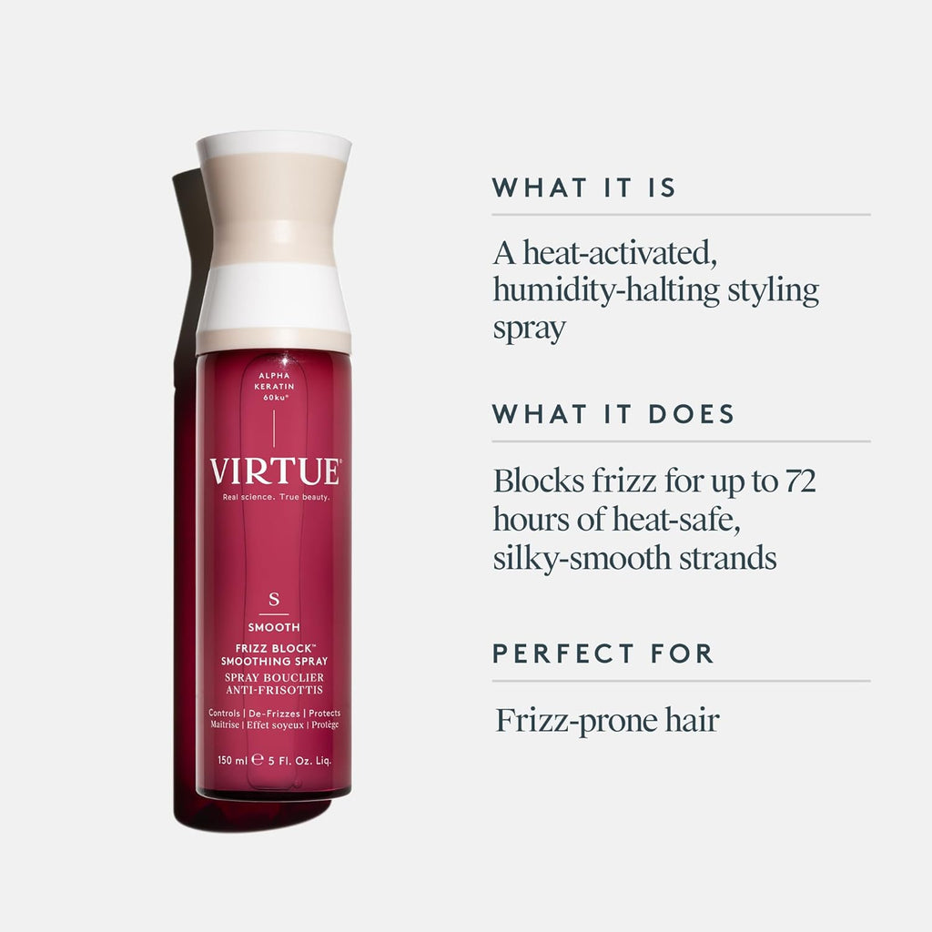 VIRTUE Frizz Block Smoothing Spray - Frizz Control Hair Treatment, Heat & Humidity Protection, 5 Fl Oz