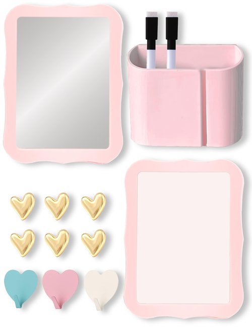 Pink Locker Accessories Kit for Girls, Back to School Essentials 14 Pieces Supplies, Locker Organizer Stuff for School Office Work, Includes Magnetic Mirror, Dry Erase Board, Pen Holder and More